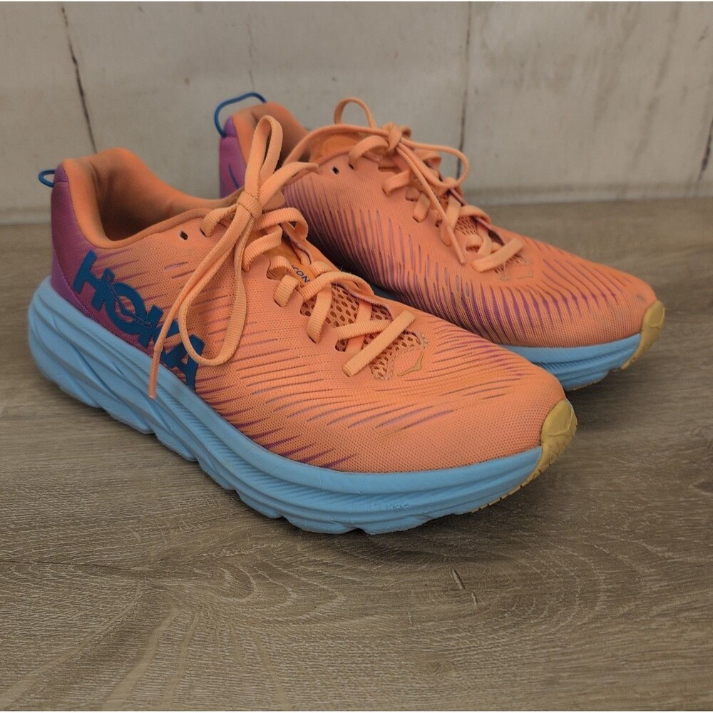 Hoka One One Rincon 3 Shoes Womens Size 7.5 B Orange Pink Blue Running Sneakers